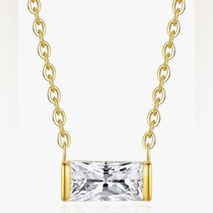 Stunning Nordstrom Sparkling 14KT dip White Topaz  Square  pendant necklace